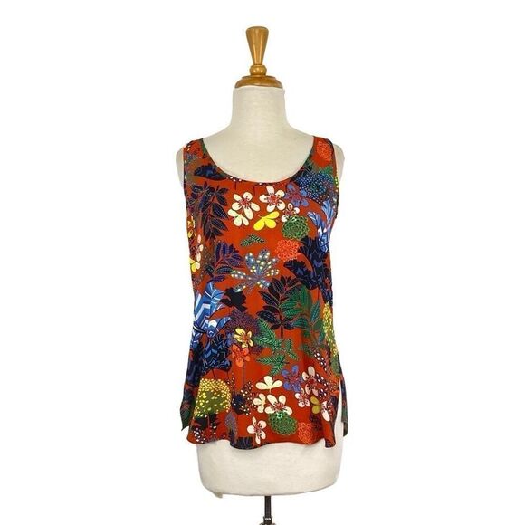 Workshop Republic Clothing S Tank Top Orange Floral Fall Cottagecore Boho - Picture 4 of 8